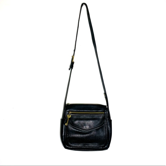 Fossil Black Leather Crossbody Bag Gold Details - Picture 8 of 11